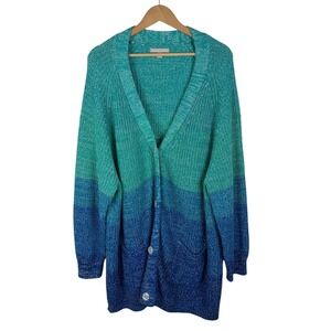 Woman Within Blue Ombre Chunky Knit Cardigan Sweater Size 30/32 Coastal Boho